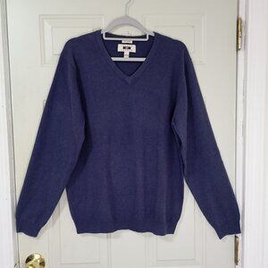 Joseph Abboud Mens V-Neck Sweater L 100% Cashmere Navy Blue